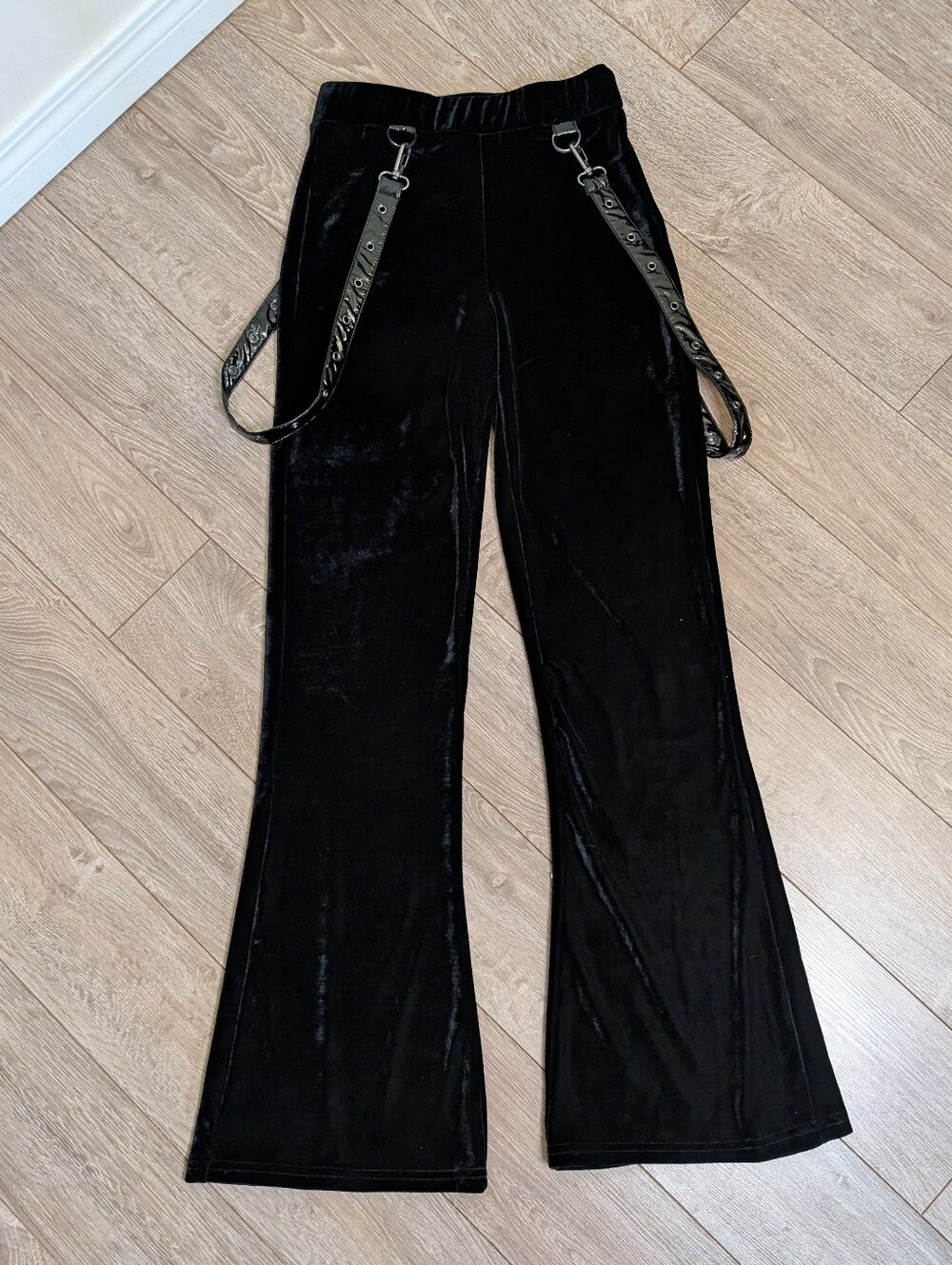 Avril Lavigne Killstar Black Velvet Flared Pants with Patent Leather Straps